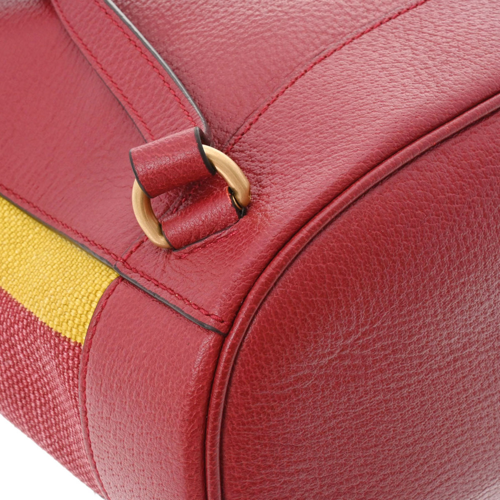 Gucci Daypack Backpack Baiadera Blue Stripe Leather Red Canvas Yellow - Picture 6 of 11